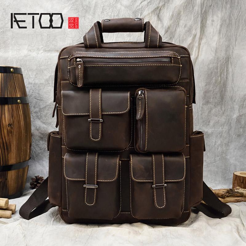 

Backpack AETOO Retro Crazy Horse Leather Men's Backpack, Cowhide Travel Bag, Outdoor Leisure Large-capacity