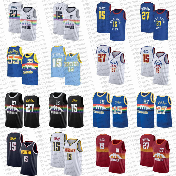 

Stitched Nikola #15 Vintage Jokic Jamal 27 Murray Basketball Jerseys Dikembe 55 Mutombo Carmelo 15 Anthony Men Allen 3 Iverson City Shirt, Black;red