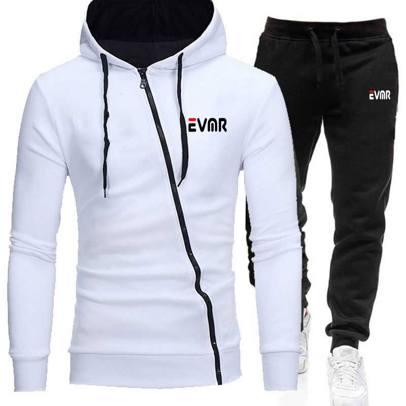 

S-5XL spring and autumn men's Tracksuits long-sleeved trousers two-piece new sportswear fashion casual printed zipper hooded sweatshirt, Gray