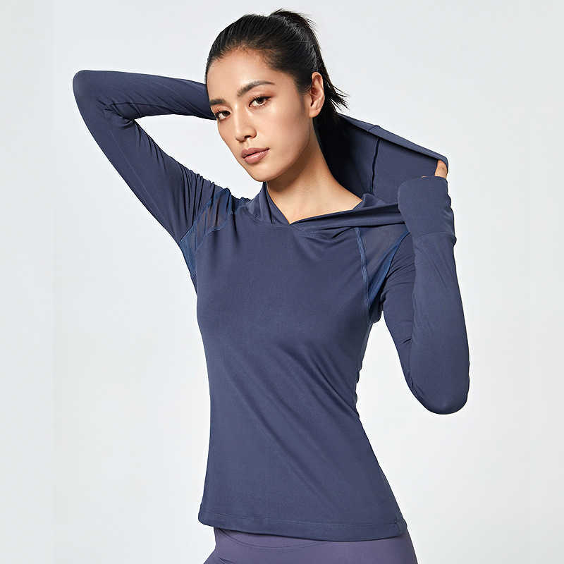 

Yoga tops slim fit Yoga dress girlish stitch mesh breathable tight shirt long sleeve running fitness gym clothes women outdoor hoodies coat, Black