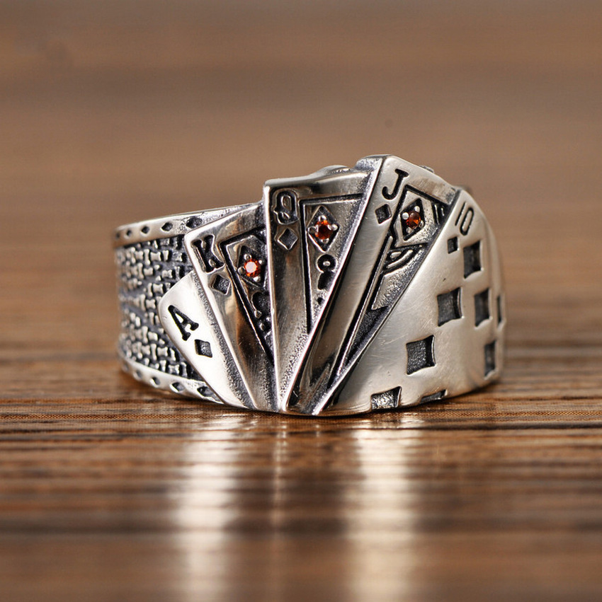 

Poker Straight Royal Flush RingÂ Band Finger Ancient SilverÂ Open Adjustable Rings Hip Hop Fashion Jewelry for Men Will and Sandy, Silver
