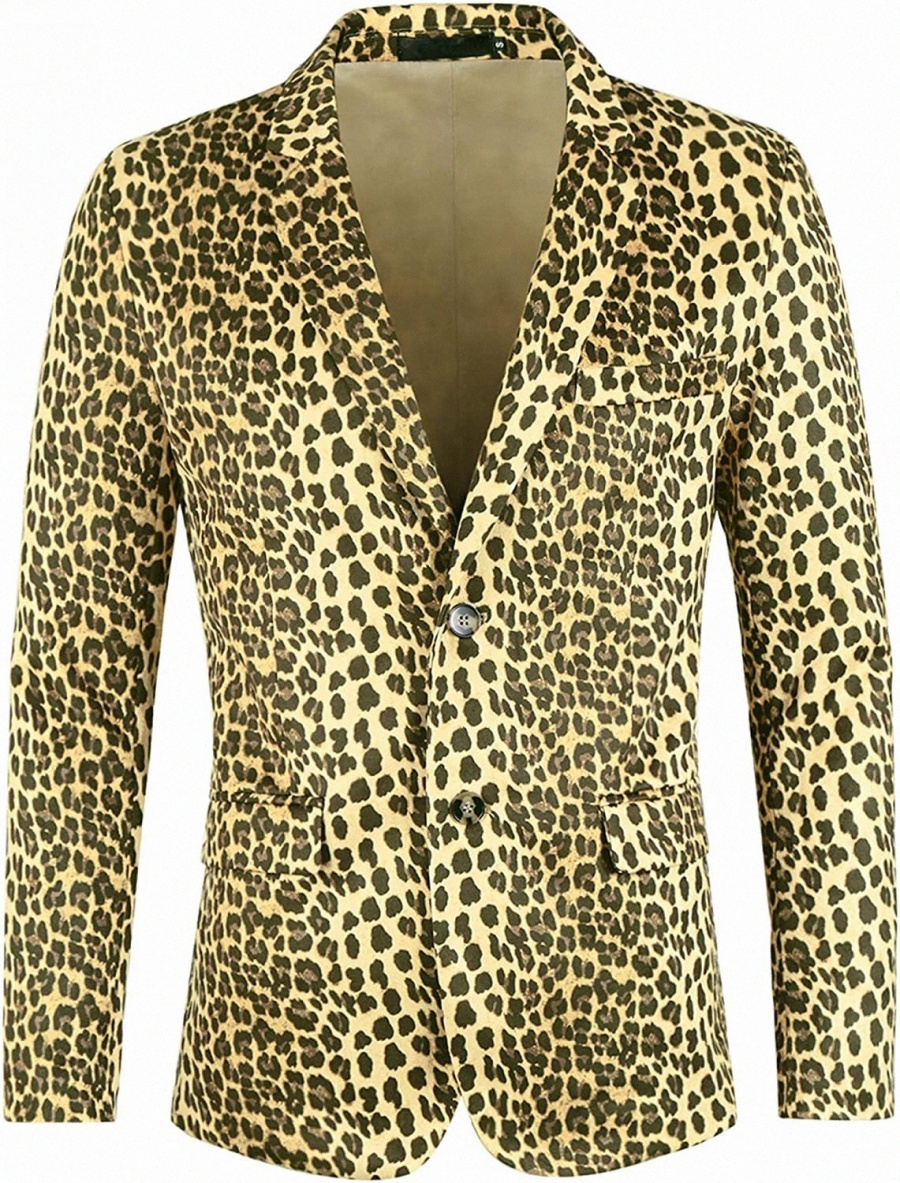 

Men's Party Animal Leopard Print Blazer Notched Lapel Lightweight Sport Coat Suit Jacket 446q#, Brown