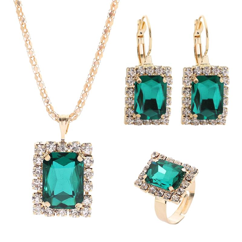 

Earrings & Necklace Pendant Ring Crystal Jewel Set Vintage Jewellery Imitation Jewelry Sets, Silver