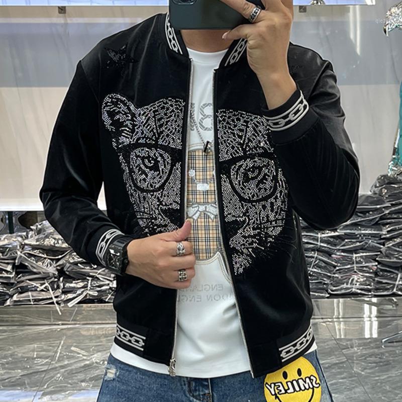 

Men's Jackets Luxury Animal Rhinestones Jacket Baseball Suit Club Outfit Mens 2021 Autumn Vintage Bomber Jaqueta Masculina, Black