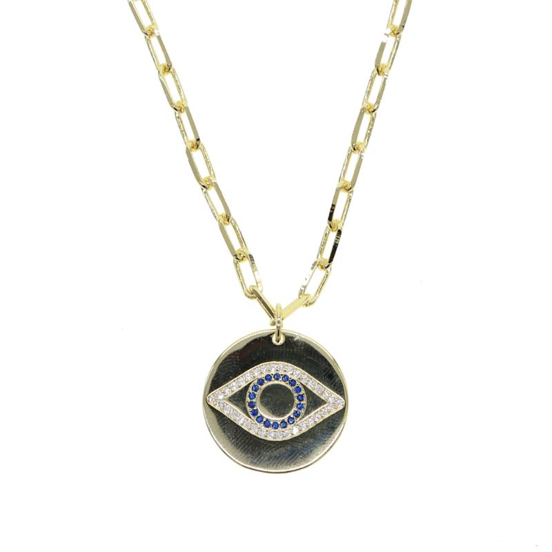 

Arrived Paper Clip Open Link Chain Necklace With Cz Evil Eye Pendant Lucky Turkish Jewelry Chains
