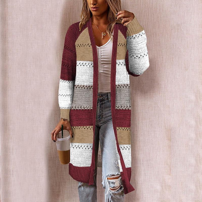 

Men's Sweaters Women Cardigan Comfy Stylish Stitching Long Sleeve Striped Patchwork Sweater Female Casual Autumn Winter Tops, White;black