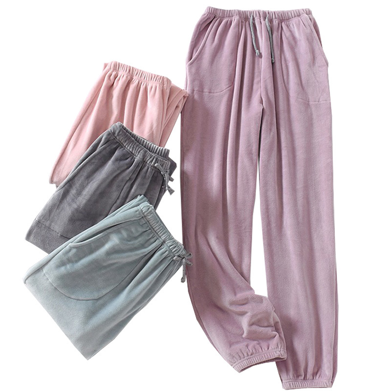 

Women's Sleepwear Monochrome Large Stretch Velvet Bottom Couples Morning Exercise Pants With Side Pockets Lovers Homewear Soft 2KR, Women-light green