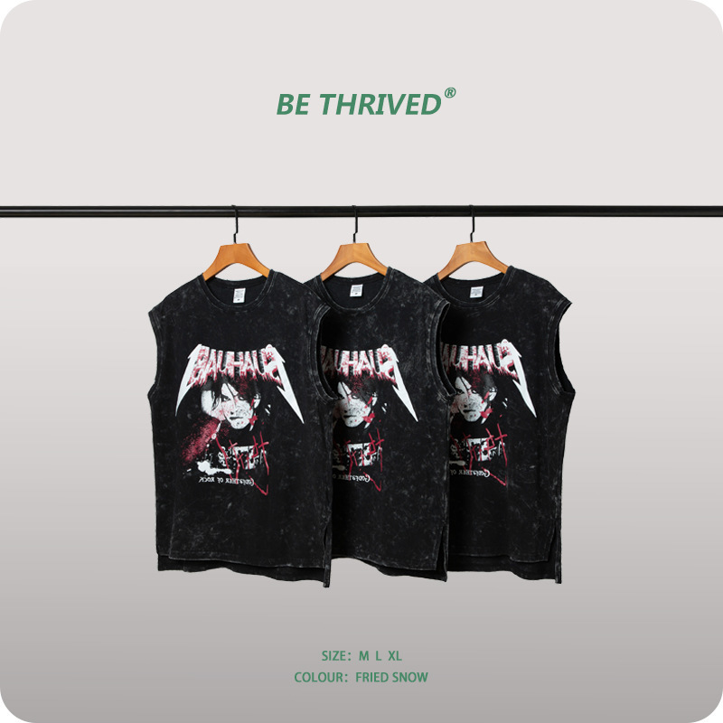 

be menswear | 2021 summer heavy industry old rock band printed vt fenggao street fashion brand svels tee, Gray