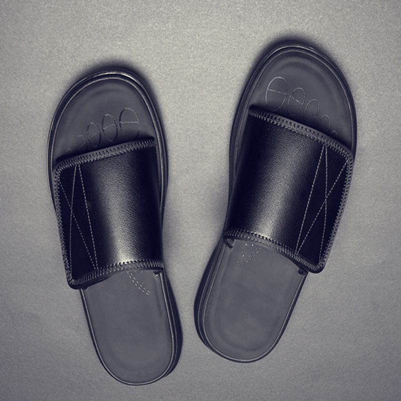 

Slippers Men's sandals summer wear versatile Leather slippers trend beach shoes casual flip flop 9GT4, 1# shoe box