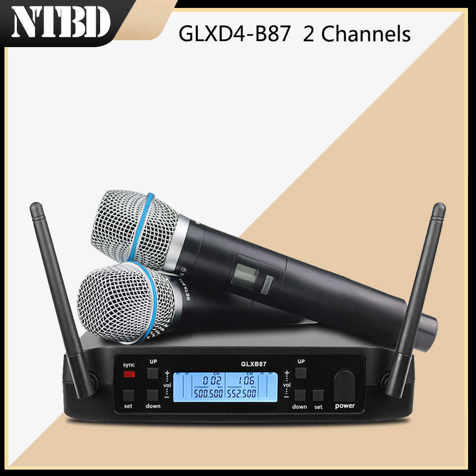 

GLXD4 B87a Wireless Microphone 2 Channels UHF Professional Mic For Party Karaoke Church Show Meeting