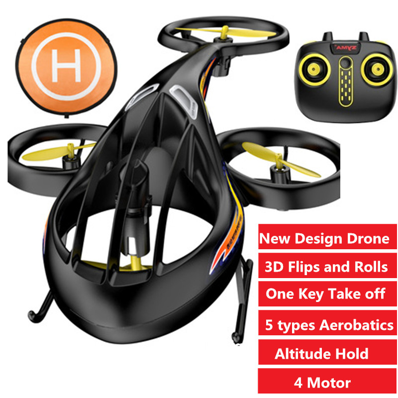 

New Design Body 2.4G Remote Control Aerobatic drone 4pcs Motor 3D Flips One Key Take Off Alititude Hold Mode RC Helicopter toys, Black