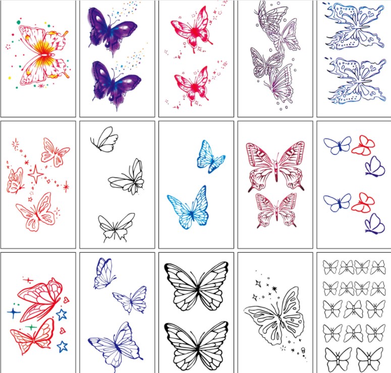 

Temporary Tattoos Flower Butterfly Fake Tattoo Pattern Metallic Gold Sliver Waterproof Stickers Water Transfer Sexy Beauty Body Art