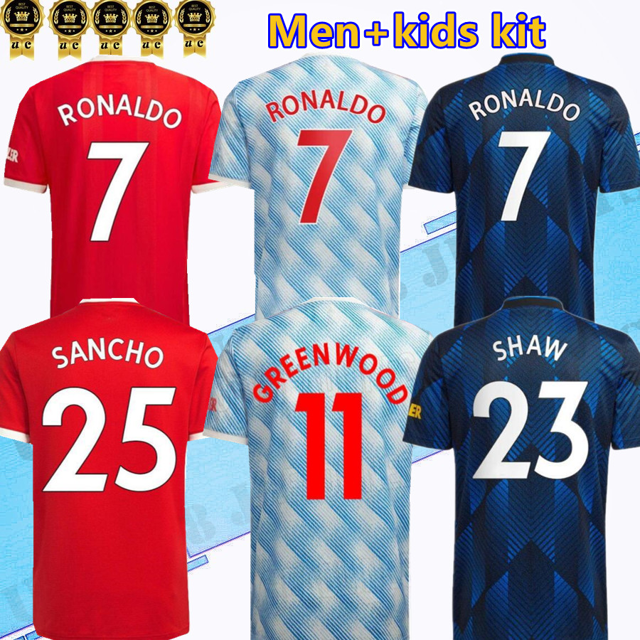 

2021 2022 RONALDO ThaI FC POGBA soccer jersey B. FERNANDES 3RD 21 22 UTD CAVANI LINGARD MAGUIR RASHFORD GREENWOOD women football shirt uniforms man+kids kit jerseys, Home