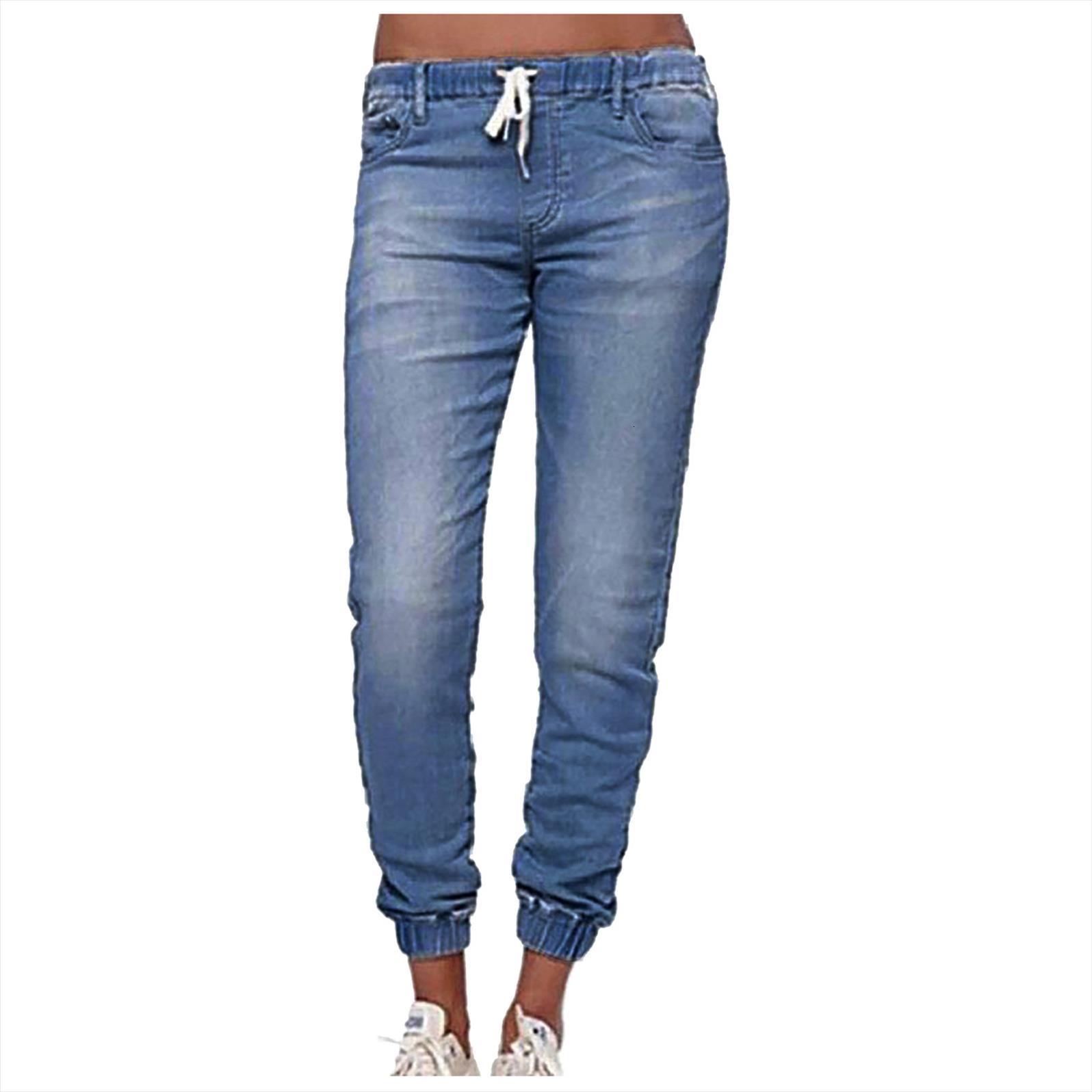 

mid waisted poket lace womens capris up lantern jeans solid color spring autumn denim casual trousers, Black;white