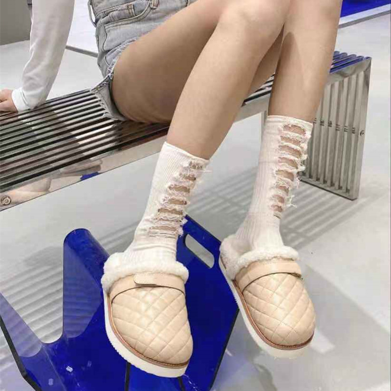 

Furry Slides for Women Genuine Leather Shoe Thick Bottom Mules Winter Fur Slippers Shoes Women Luxury Brand Designer Woman Shoe, Black