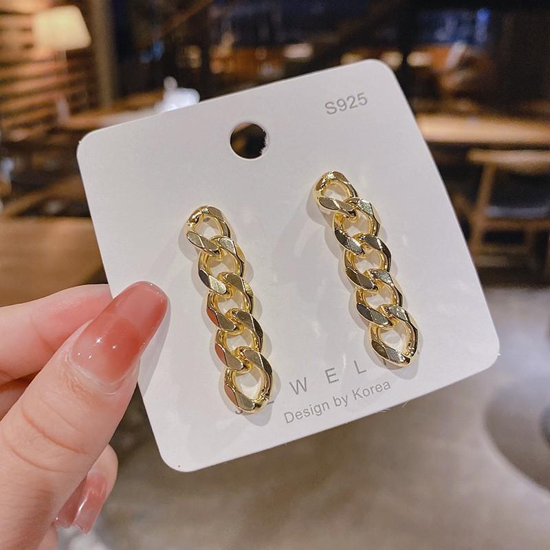 

Stud S925 Silver Needle European And American Style Metal Texture String Chain Earrings Personality Exaggerated Female Ear Jewelry