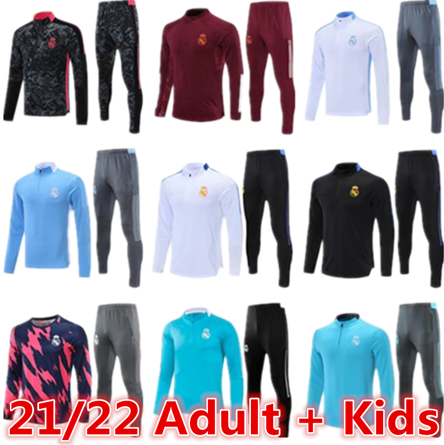 

2021 2022 Real Madrid TRACKSUIT TRAINING suit 21 22 men and kids veste de football adult + boys chandal futbol HAZARD ASENSIO ISCO survêtement track set, Black