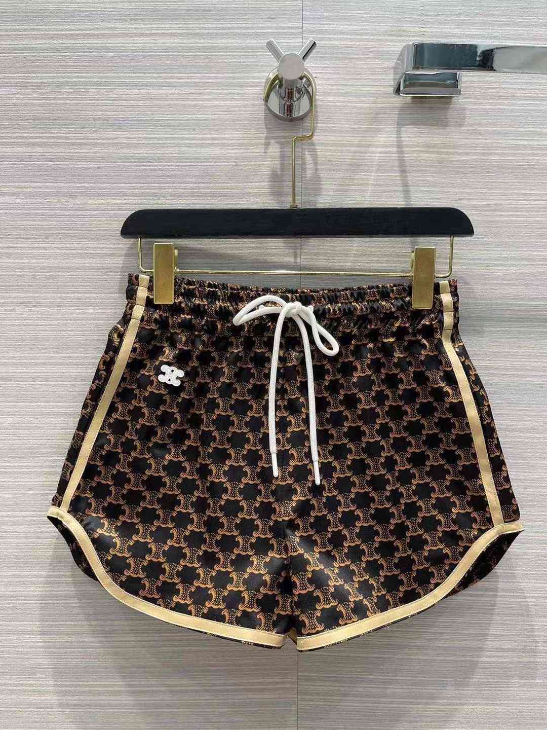 

Sailin Arc Cel De Triomphe Jacquard Drawstring Elastic Waist Casual Shorts 21 Summer Fashion Splicing Beach Pants, White;black