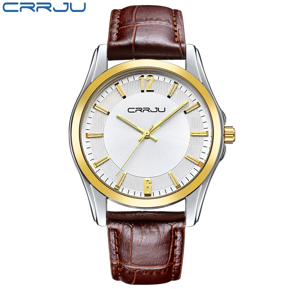 

CRRJU Brand Men's Luxury Sport Waterproof Ultra Slim Quartz Clock Male Casual Black Leather Starp Wristwatch Relogio Masculino 210517, Black golden
