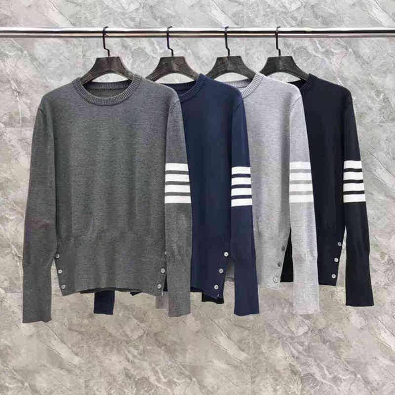 

TB couple Pullover wool sweater for men and women in autumn and winter the same loose Korean classic four bar round neck trendy sweater, Black