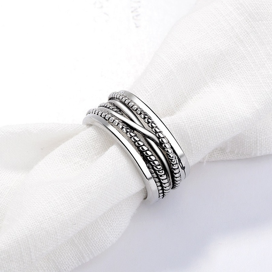 

Braid Multi Layer Ring Band Ancient Silver Open Adjustable Crossover Wide Rings Chunky Stackable rings Men Women Girls Fashion Jewelry Will and Sandy
