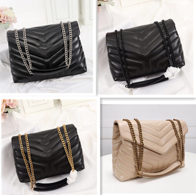 

Fashion Handbags Women Luxury Designers Genuine leather bag with letters woman messenger bags Wholesale crossbody handbag, Black black chain