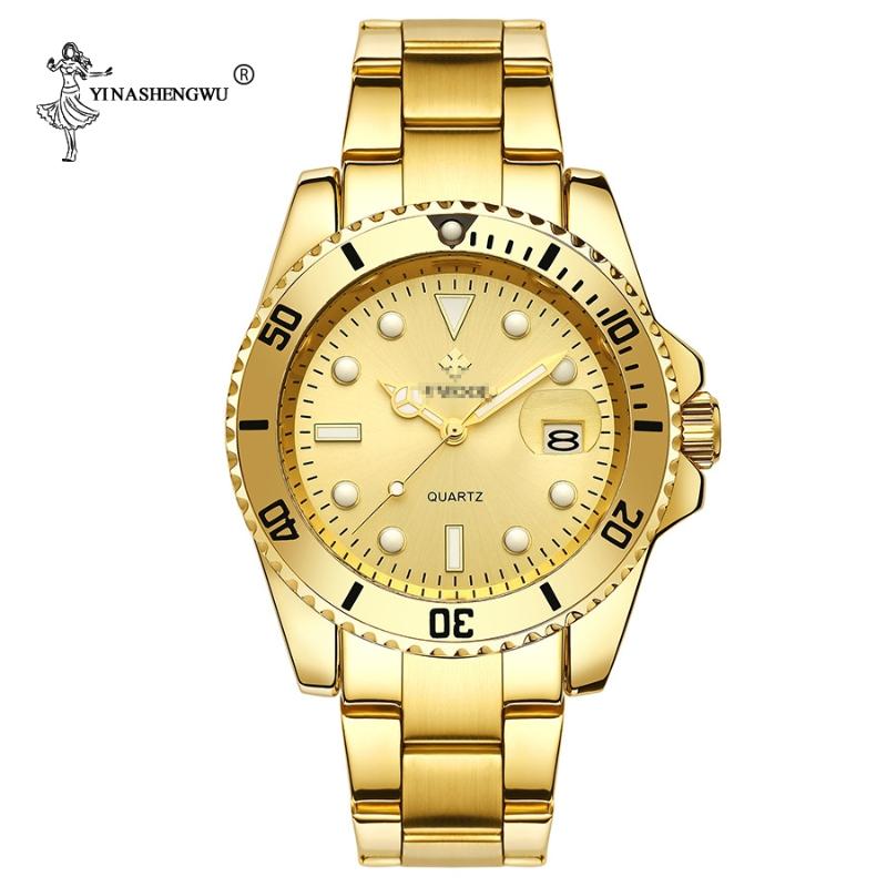 

Wristwatches Gold Color Watch Men 2021 Luxury Golden Full Steel Sport Quartz Watches For Luminous Waterproof Wrist Box Reloj Hombre, Silver black watch