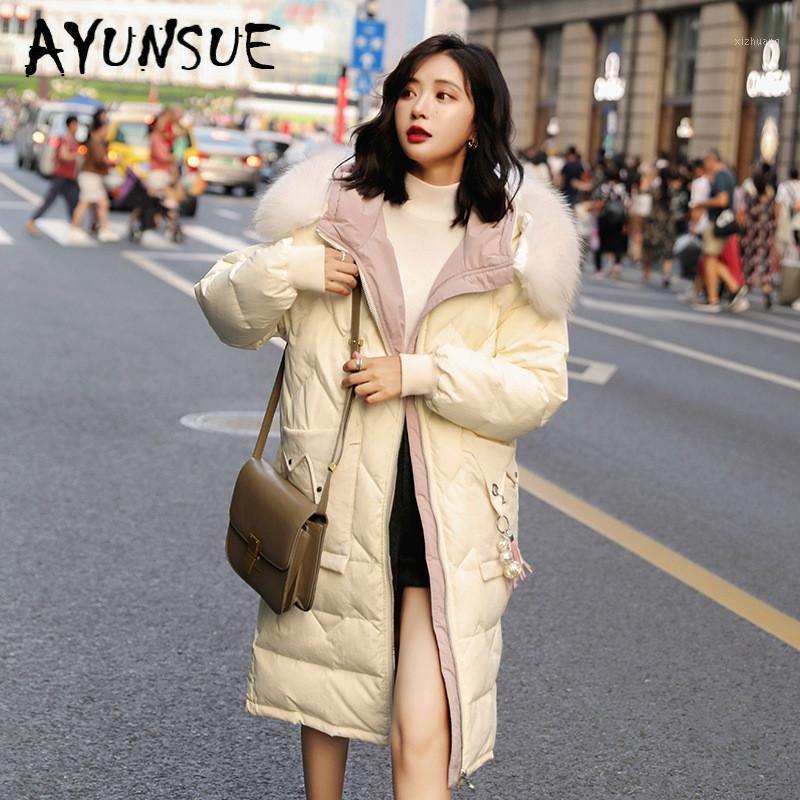 

Duck Down Jacket Women Clothes 2021 Winter Coat Raccoon Fur Collar Hooded Korean Puffer Warm Parka YY2045 Women' & Parkas, Black