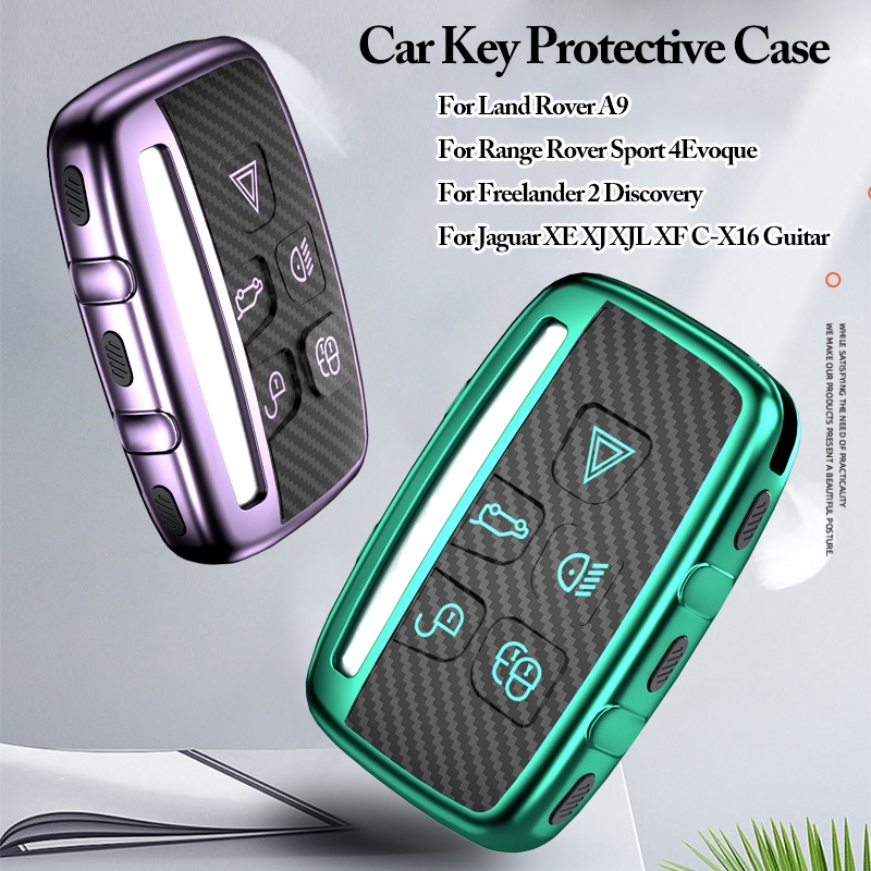 

TPU Carbon Fiber Car Key Case Cover For Land Range Rover Defener Discovery Freelander/Jaguar XE XJ XJL XF F S X Type XK XJS XFR XJR, As picture