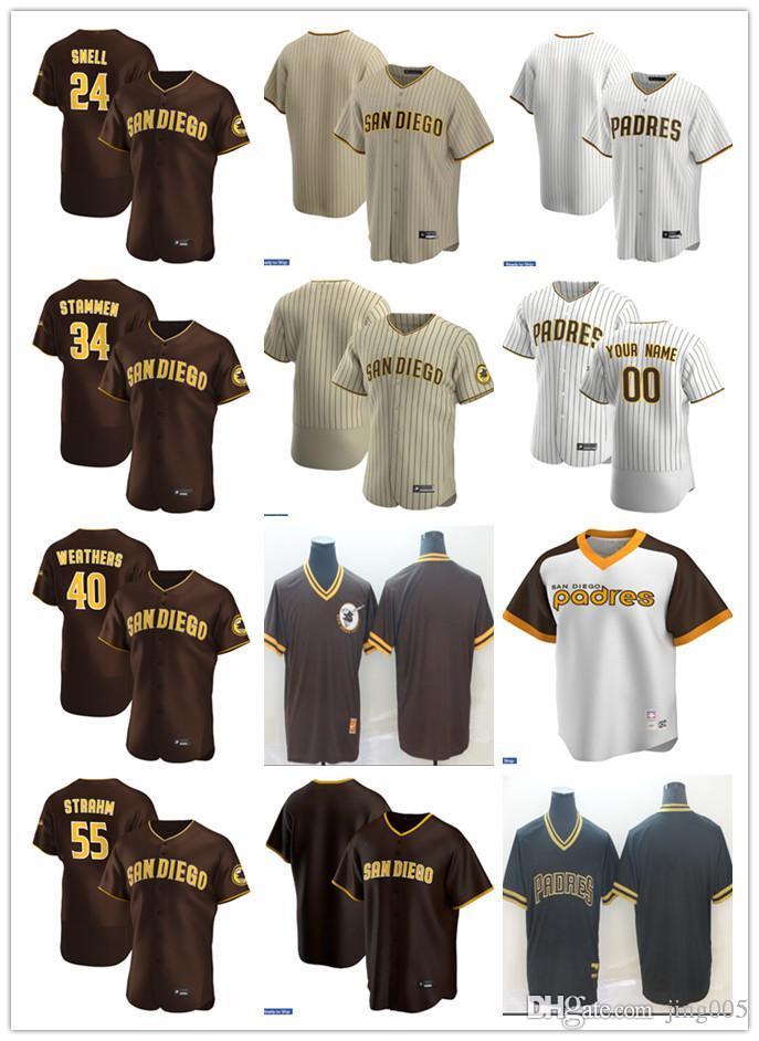 

Men Women Youth 24 Blake Snell 34 Craig Stammen 55 Matt Strahm 40 Ryan Weathers Custom Baseball Jersey Blank brown white beige, Blue;black