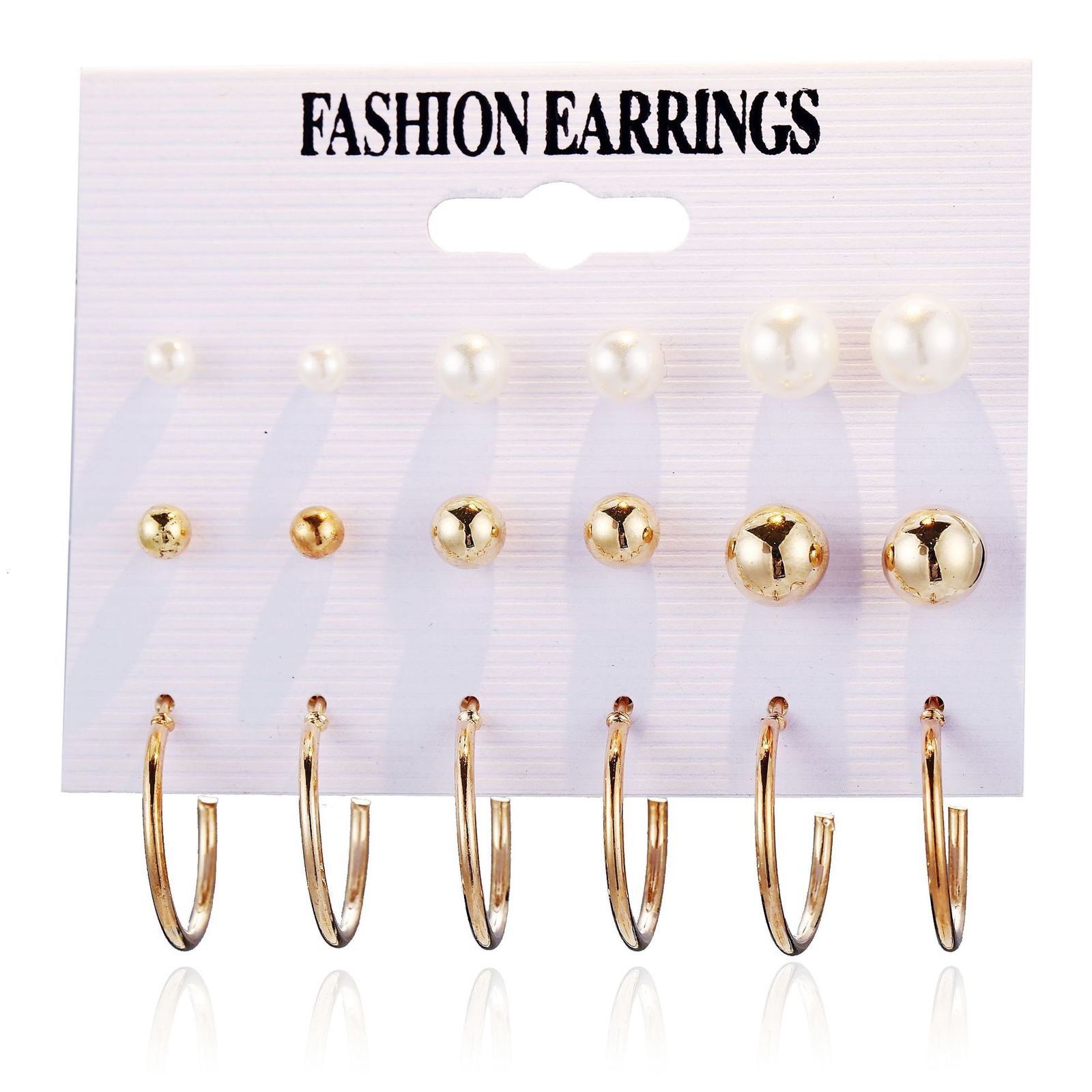 

charms earrings creative simple pearl open circle earring set 9 pairs, Golden
