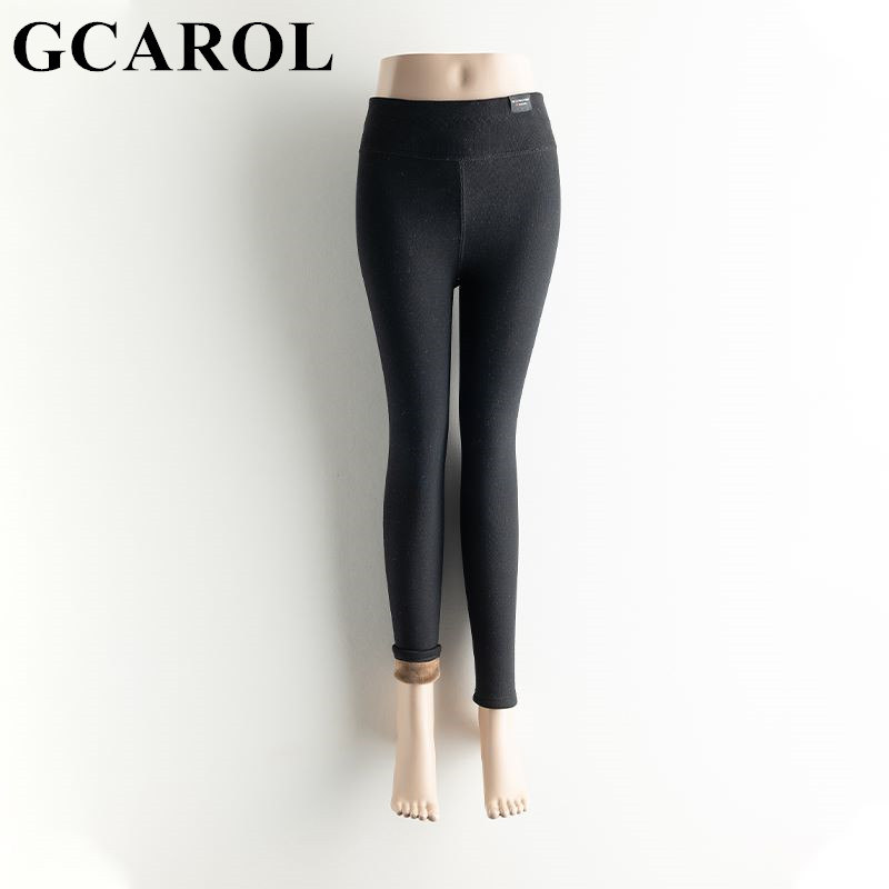 

GCAROL Women Fleece Legging Printed Cloth Label Sleamless Fitness Winter Rabbit Plush Thermal Legging Cold Resistance Below Zero, Black