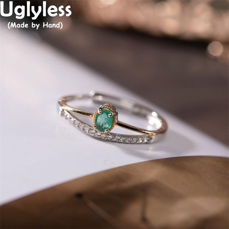 

Cluster Rings Uglyless 3X4MM MINI Natural Emerald For Women Delicate Elegant Silver Jewelry 925 Crystals Fashion Gold, Golden;silver