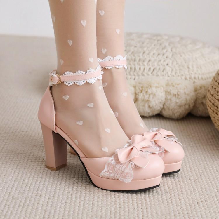 

Dress Shoes 2021 Spring Sweet Korean High Heels Round Head Thick Sole Heel Single Lolita Manzhan Lo Large Women's, Sky blue
