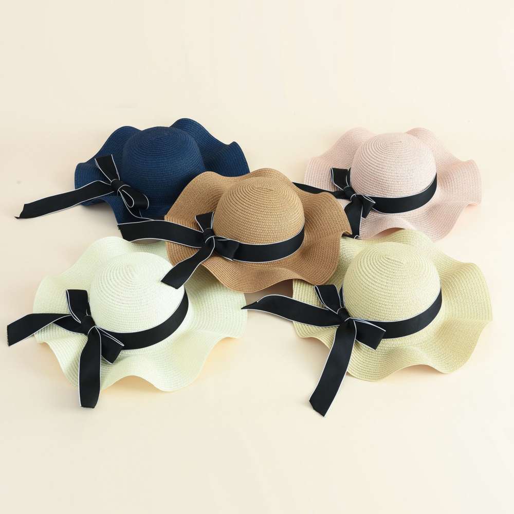 

Sun hat women's dome solid color bow sunscreen hat, Blue;gray