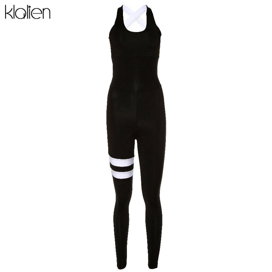 

2021klalien summer new women backless tracksuit jumpsuit fashion female high elastic one-piece gym running sports suit clothes, Black;white