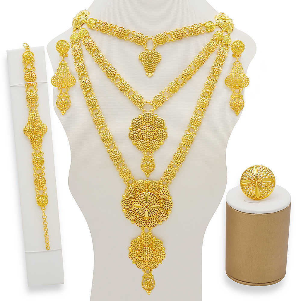

Dubai Jewelry Sets Gold Necklace & Earring Set For Women African France Wedding Party 24K Jewelery Ethiopia Bridal Gifts 210619, Bj840-2