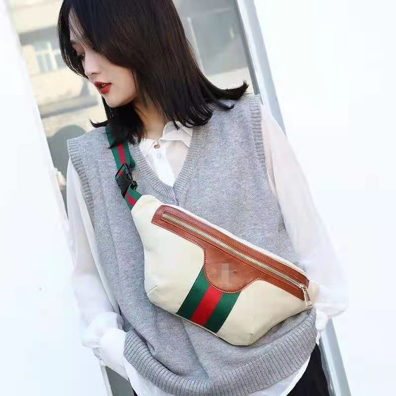 

Men's and women's casual fashion sport inclined cross bag splice canvas Fanny pack, Beige