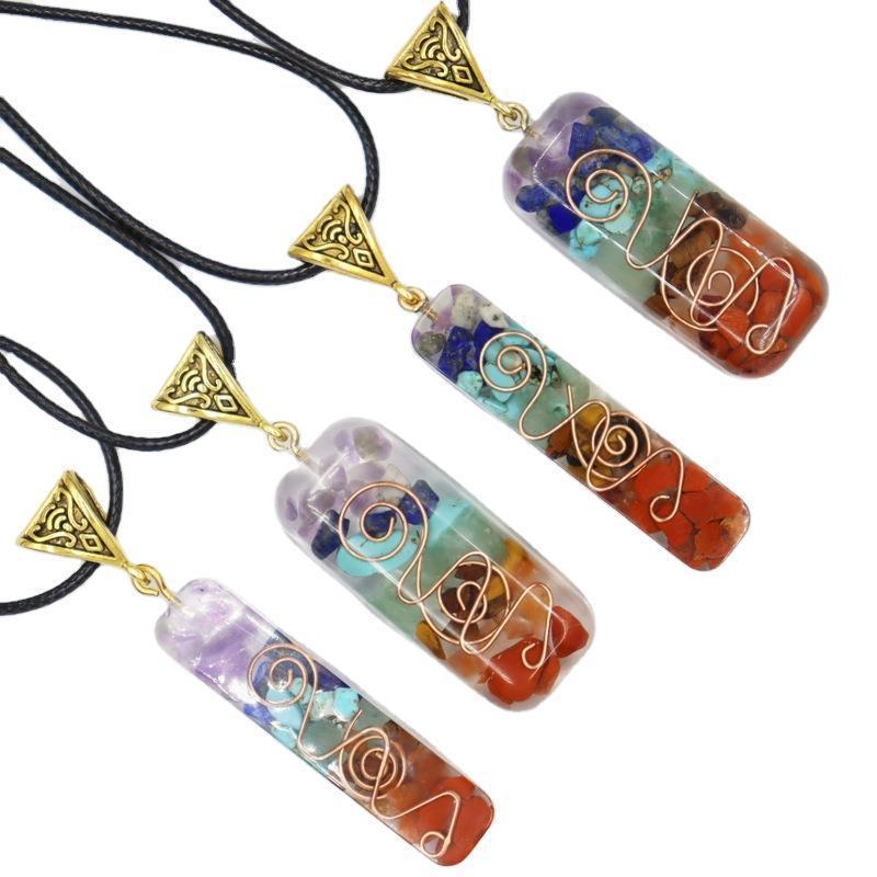 

Pendant Necklaces Natural 7 Chakra Orgone Energy Healing Necklace For Women Men Reiki Chips Stone Pendulum Amulet Crystal