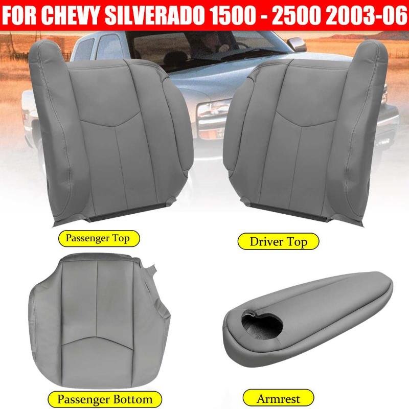 

Car Seat Covers For Chevy Cover Driver Passenger Bottom Armrest PU Leather Silverado 1500-2500 2003 2004 2005 2006