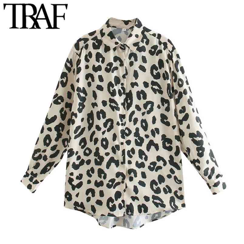 

TRAF Women Fashion Leopard Print Loose Blouses Vintage Long Sleeve Button-up Female Shirts Blusas Chic Tops 210831, As picture