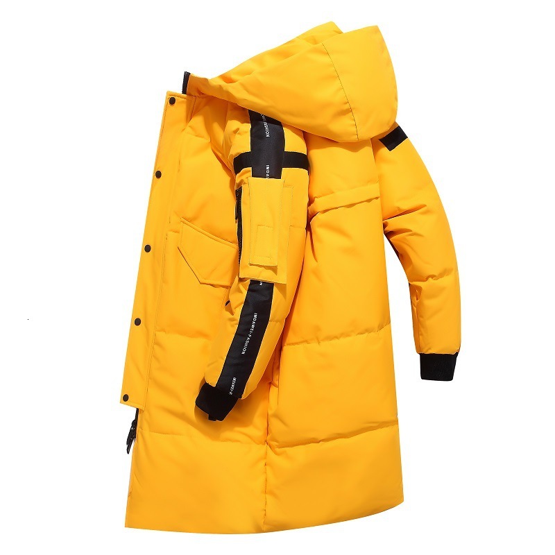 

downs down coat simple autumn and winter men's medium long hooded jacket casual versatile trend personalized large, Black