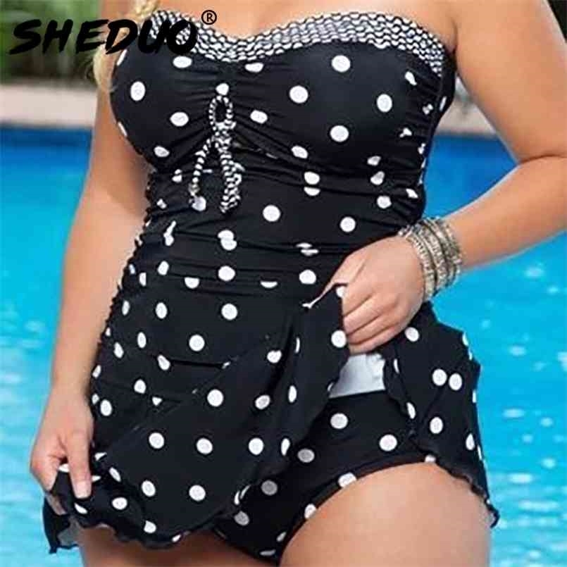 

Dots Print Swimwear Brazilian Monokini Skirt Swimsuit Women Bodysuit Plus Size Vintage Retro Bathing Suit bikinis 210630, Blue