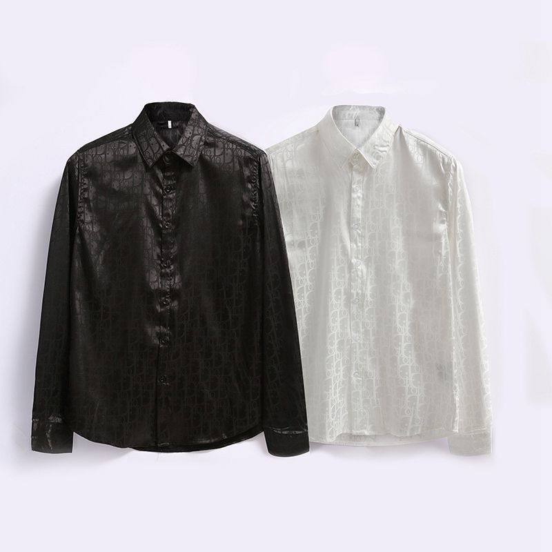 

D"s no iron silk face super smooth men's and women's long sleeve shirt, White;black