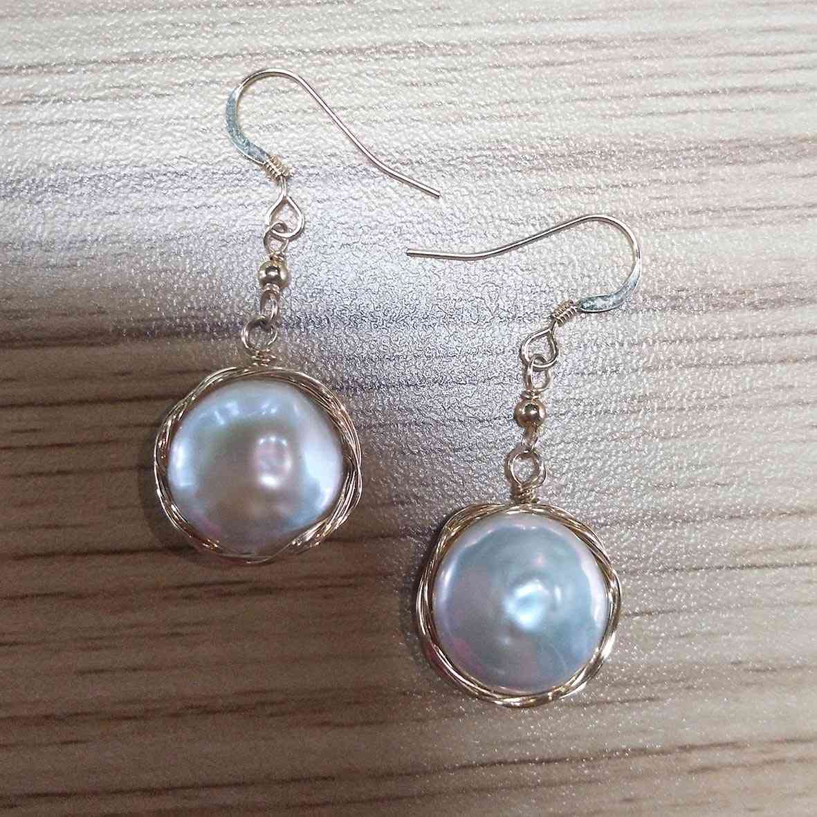 

High Quality 14K Roll Gold Baroque Pearl Handmade Craf Earrings Dangle Drop Earrings For Women Jewelry Gift 210524