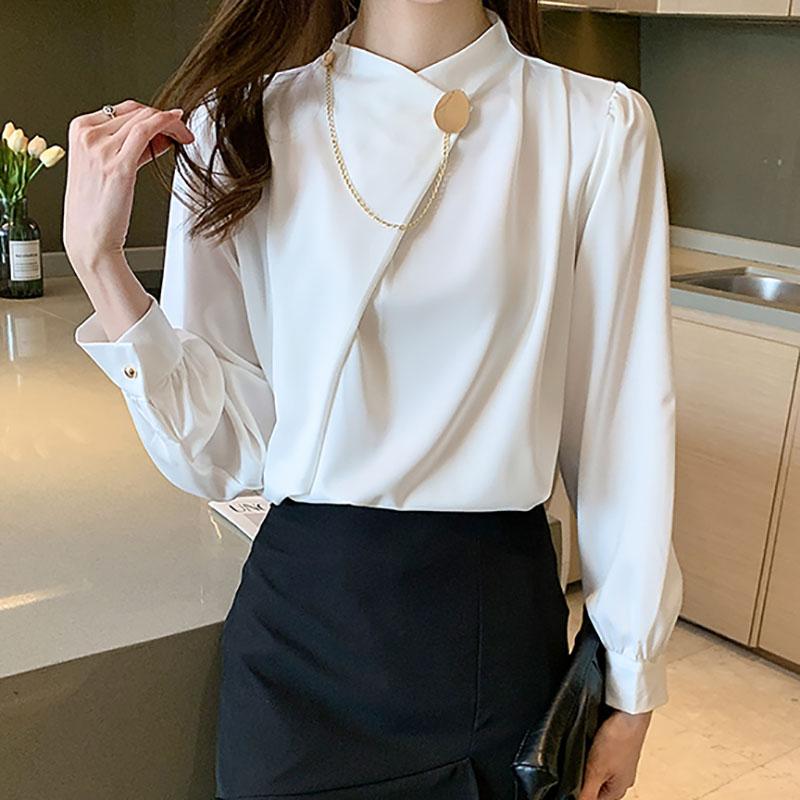 

Women' Blouses & Shirts Designer White Black Pullover Chiffon Blouse Shirt 2021 Summer Women Korean Fashion Casual Office Lady Elegant Tops