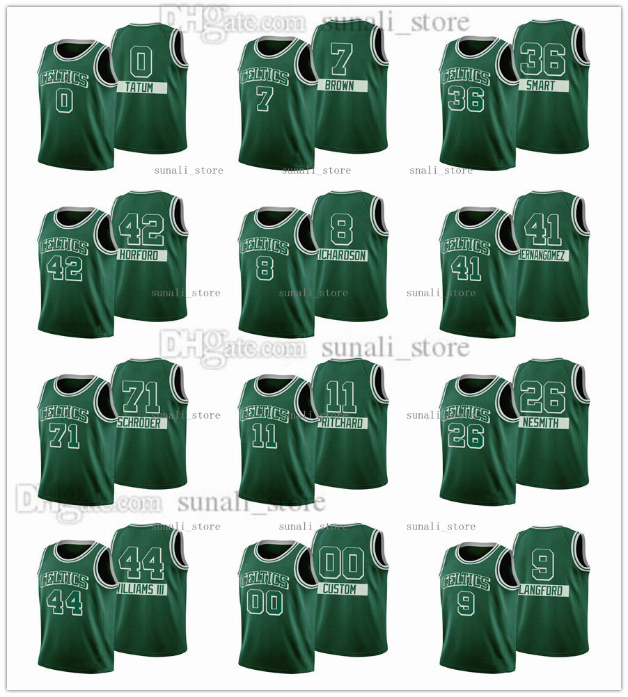 

75th City Green Edition Basketball Jerseys Jayson Tatum Al Horford Jaylen Brown Marcus Smart Richardson Hernangomez Fernando Pritchard Schroder Langford Nesmith