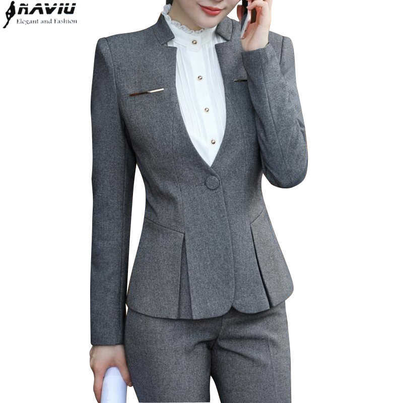 

Naviu Fashion High Quality Two Piece Set Pant Suits For Women Clothes Office Lady Formal Work Wear Uniform 210604, Black coat and skirt