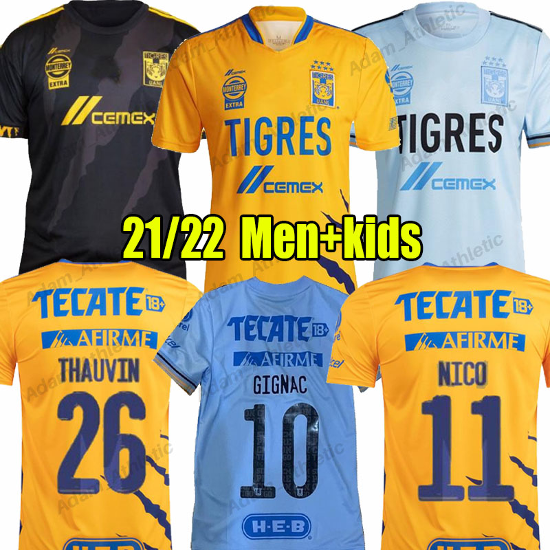 

22 23 Tigres UANL Soccer Jerseys 2022 GIGNAC THAUVIN football shirts LEONARDO FERNANDEZ NICO PIZARRO C.SALCEDO VARGAS jersey men Kids kit Camiseta de Tigre, 22-23 away