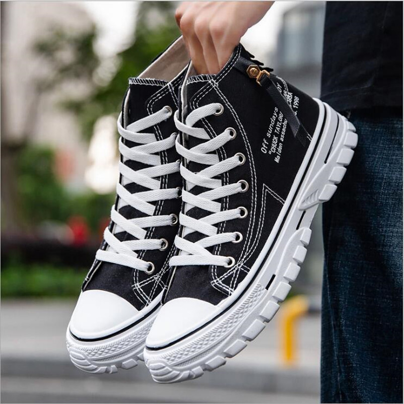 

summer breathable high men's canvas shoes casual platform Black White Blue inspired by motocross tires men sneakers sport top quality good service low price for you